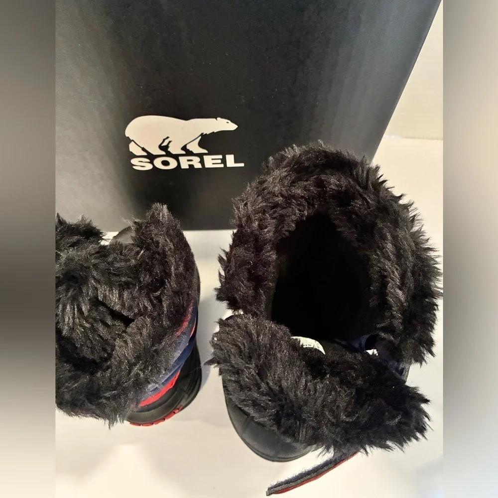 NIB Sorel Toddler Insulated Snow Commander Boots Red/Blue w/Black Soles; Size 4